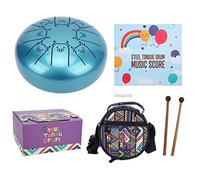 Tongue Drum 5.5in 8 Notes Chakra Tank Steel Alloy Percussion Instrument with Animal Pattern for Meditation Yoga Performance Blue Includes Drum Bag Mallets