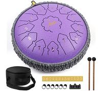 Tongue Drum,AKLOT Steel Tongue Drum 12 inch 13 Notes Alloy Steel Tongue Drum Hanpan C Key with Drum Mallets Note Stickers Finger Picks Mallet Bracket and Gig Bag