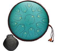 Tongue Drum Green 14 Notes 15 Inch Tongue Drum Large Steel Tongue Drum Steel Hand Drum Percussion Instrument with Carry Bag, Drumsticks and Finger Cover for Yoga, Meditation, Sound Healing