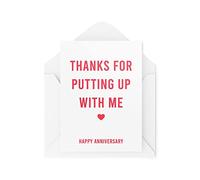 Tongue in Peach Funny Anniversary Cards | Thanks for Putting Up with Me Card | Anniversary Cards for Him Cards for Her | Comedy Humour Joke Banter | CBH288, White, A5, TIP_Card_CBH288