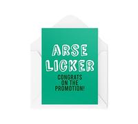 Tongue in Peach Funny Cards Congratulations On The Promotion Ass Licker New Job Work Colleague Greeting Card Witty Humour Laughter Banter Joke Fun CBH93, White, A5, TIP_Card_CBH93
