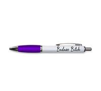 Tongue in Peach Funny Novelty Push Pen Gift - Ballpoint Pens - Badass B*tch - Funny Office Gift - Funny Joke Stationary - PURPLE - PP157
