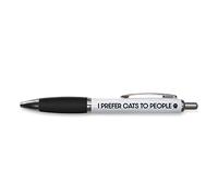 Tongue in Peach Funny Novelty Push Pen Gift - Ballpoint Pens - I Prefer Cats To People - Gifts for Cat Lovers - Funny Joke Stationary - Cat Pen - BLACK - PP151