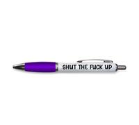 Tongue in Peach Funny Novelty Push Pen Gift | Ballpoint Pens | Shut The F Up | Funny Joke Stationary | PURPLE - PP139