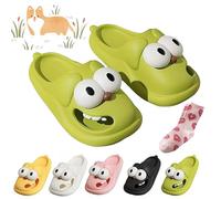 Tongue Kiss Slippers, Tongue Slippers, Big Eye Dog Slippers, Cute Funny 3D Big Eye Cartoon Slippers Sandals Cloud Slides (Green, Adult, Women, 6, Numeric Range, UK Footwear Size System, 6.5, Wide)