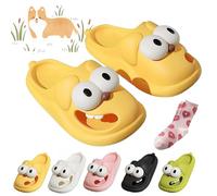 Tongue Kiss Slippers, Tongue Slippers, Big Eye Dog Slippers, Cute Funny 3D Big Eye Cartoon Slippers Sandals Cloud Slides (Yellow, Adult, Women, 3, Numeric Range, UK Footwear Size System, 3.5, Wide)