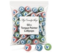 Tongue Painter Lollies - 50 Blue Raspberry Lollipops, Red & Green - Individually Wrapped Red, Green & Blue Lollies Sour Sweets - Halal sour lollipops - Children's party sweets - Fun Novelty lolly pops
