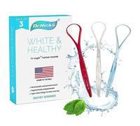 Tongue Scraper (3 pack) 100% BPA Free - Dentist Designed for Fresh Breath - Dr. Nick’s White & Healthy Easy to Use Plastic Tongue Cleaner for Adults (Red White & Blue)