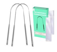 Tongue Scraper for Adults 2 Pcs with Cases Snowsmile (Oral Care Pack) Stainless Steel Tongue Cleaners Reduce Bad Breath 100% Metal Tough Scrapers Men and Women Hygiene Product with Travel case