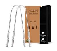 Tongue Scraper for Adults by HOKIN (2Pcs Oral Care Pack) Stainless Steel Tongue Cleaners Reduce Bad Breath 100% Metal Tough Scrapers Men and Women Hygiene Product