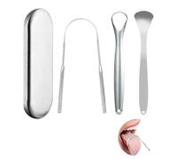 Tongue Scraper Set of 3 - Premium Stainless Steel Tongue Cleaners with Travel Case, Metal Tongue Scraper, Fresh Breath, and Bad Breath Reduction - Reusable Tongue Scraper Tool for Adults and Kids