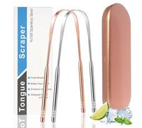 Tongue Scrapers for Adults, Oral Hygiene for Fresh Breath, Stainless Steel Tongue Cleaner, Metal Tongue Scraper with Case, 2 Colors in Pack (2 pcs and Case)