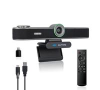TONGVEO AI Tracking 4K Webcam 5X Zoomable for Conference Room System with 4 Mics and Speaker, Computer ePTZ Camera with Remote, Adjustable Wide Angle, for Laptop Mac, Video Call, Zoom