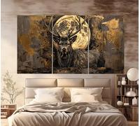 TONGYINLI Abstract Animals Canvas Print Mural， Vintage Oil Painting, Mystical Full Moon Deer Posters and Prints, Wall Art Picture 50x75cmx3 Frameless