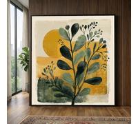 TONGYINLI Abstract Botanical Canvas Wall Art, Green Leaves Painting, Modern Nature Illustration, Earth Tone Home Decor Posters(20x20cm/Frameless)