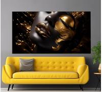 TONGYINLI Abstract Fashion Canvas Print, Makeup Studio Wall Art, African Lady Lips Canvas Painting, for Living Room Home Decor(55x110cm/Frameless)