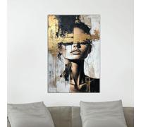 TONGYINLI Abstract Female Portrait Oil Painting Canvas Art: Gold Accents Pictures, Modern Textured Woman Face Posters and Prints(70x110cm/Inner frame)