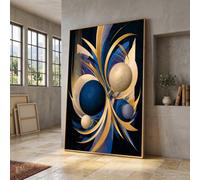 TONGYINLI Abstract Gold Blue Painting Canvas Art, Modern Geometric Prints Wall Decor, Ready to Hang Artwork(80x120cm/Internal Frame)