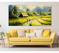 TONGYINLI Abstract Rice Fields in Vietnam Painting Printed on Canvas, Wall Art Decor Mural Nature Landscape Canvas Art Poster 90x180cm Frameless