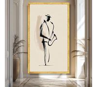 TONGYINLI Abstract Saxophone Player Poster, Minimalist Jazz Music Prints Art, Line Figures Canvas Painting for Living Home Wall Decor(70x130cm/Internal Frame)