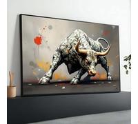 TONGYINLI Abstract Street Bull Painting on Canvas Print - Finance Money Art Posters for Living Room, Home Wall Decor Artwork(60x80cm/Frameless)