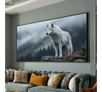 TONGYINLI Blue Eyes Wolf Canvas Wall Art, Snowy Wildlife Posters and Prints, Nature Landscape Artwork Animal Canvas Painting(60x105cm/Frameless)