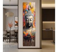 TONGYINLI Buddha Wall Art, Long Narrow Canvas Print, Zen Abstract Painting, Colorful Buddha Artwork, Modern Meditation Wall Decor(35x105cm/Internal Frame)