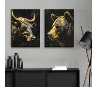 TONGYINLI Bull and Bear Animals Painting Canvas Wall Art Street Warriors Stock Market Poster for Living Room Office Home Decor 50x70cmx2 framework