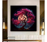 TONGYINLI Cherry Blossom Tree Prints Canvas Art, Japan Landscape Painting, Abstract Tree Posters for Living Room, Home Wall Decor(50x50cm/Internal Frame)