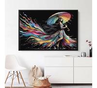 TONGYINLI Colorful Woman with Umbrella Oil Painting, Abstract Female Portrait Poster and Prints, Modern Brush Style Wall Art Picture(50x70cm/Frameless)