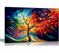 TONGYINLI Colourful Tree Of Life in the Wind, Canvas Wall Art Prints, Abstract Picture, for Living Room Extra Large Poster, Decor Oil Painting 55x110cm Frameless