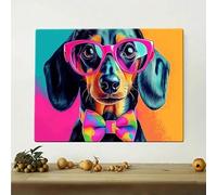 TONGYINLI Cute Dachshund Dog Wall Art - Glasses Colorful Bow Tie Canvas Print Painting Animal Poster, Home Living Room Decor Artwork(50x70cm/Frameless)