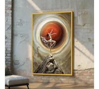 TONGYINLI Dancing Goddess Canvas Painting - Celestial Woman Wall Art - Elegant Cliff Pose Posters Print - Red Cosmic Mural Decor(60x80cm/Internal Frame)