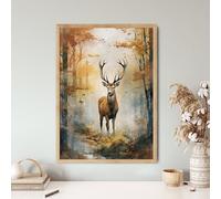 TONGYINLI Deer Canvas Print Painting: Watercolour Stag Posters, Boho Forest Animal Artwork for Living Room, Home Wall Decor Mural(40x60cm/Frameless)