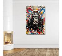 TONGYINLI DJ Monkey Canvas Wall Art, Music Monkey Thinker Posters Pop Art Gorilla Canvas Print, Graffiti Painting Ready to Hang(20x30cm/Frameless)