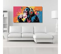 TONGYINLI DJ Monkey Canvas Wall Art, Music Monkey Thinker Posters Print, Graffiti Painting Extra Large Art Gorilla Ready to Hang(50x100cm/Frameless)