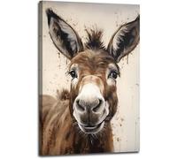 TONGYINLI Farmhouse Donkey Paintings， Canvas Wall Art Picture， Watercolor Animals Portrait Posters Prints for Living Room Decor 50x70cm framework