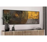 TONGYINLI Gold and Black Circle Canvas - Abstract Circular Pattern Wall Art for Living Room, Minimalist Geometric Design Painting(20x60cm/Internal Frame)