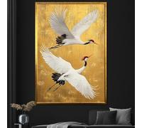 TONGYINLI Golden Cranes Canvas Painting, Elegant Japanese Wall Art, White Birds Posters and Prints, Luxury Home Decor Artwork(50x75cm/Frameless)