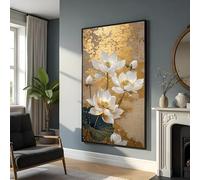 TONGYINLI Golden Lotus Elegance Canvas Painting, Lotus Flower Poster and Prints, Canvas Wall Art, for Living Room, Home Decor Artwork(80x140cm/Frameless)
