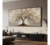 TONGYINLI Golden Silver Tree Canvas Wall Art, Elegant Foliage Painting, Nature Home Decor Artwork, Large Living Room Poster Print(80x140cm/Frameless)