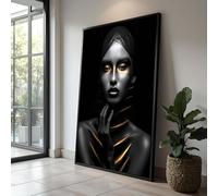 TONGYINLI Golden Woman Posters Prints, Black Woman Portrait Canvas Painting: Abstract Glamour Canvas Wall Art Home Bedroom Mural(40x60cm/Inner Frame)