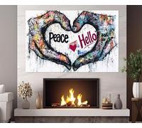 TONGYINLI Graffiti Style Peace Painting, Abstract Heart Hands Posters and Prints, Peace Canvas Wall Art, for Living Room, Home Decor(30x40cm/Frameless)