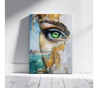TONGYINLI Green Eye Abstract Canvas Painting, Gold Textured Wall Art, Woman Portrait Posters and Prints, Modern Art for Living Room(50x70cm/Inner frame)