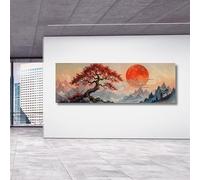 TONGYINLI Japanese Maple Tree Posters and Prints, Sunset canvas Wall Art, Retro Tree Of Life Painting, Vintage Tree Canvas Art(65x195cm/Internal Frame)