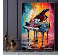 TONGYINLI Large Abstract Colorful Piano Art Canvas Print Oil Painting, Vibrant Music Themed Poster Wall Decor, For Living Room Decor(70x100cm/Frameless)