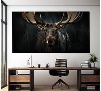 TONGYINLI Large Moose Canvas Print Poster, Mystical Animals portrait Wall Art Pictures, for Living Room, Home Wall Decor Painting 40x80cm Frameless