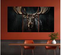 TONGYINLI Large Moose Canvas Print Posters, Mystical Animals portrait Wall Art Pictures, for Living Room, Home Wall Decor Painting 80x120cmx3 framework