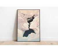 TONGYINLI Large Wall Art, Cloud Romantics Canvas Painting, Abstract Embrace Pictures, Minimalist Posters and Prints Home Wall Decor(70x100cm/Inner frame)