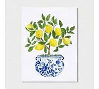 TONGYINLI Lemon Tree Poster Prints Blue And White Vase Canvas Painting, Still Life Wall Art Picture for Living Room, Home Decor Mural(20x30cm/Inner frame)